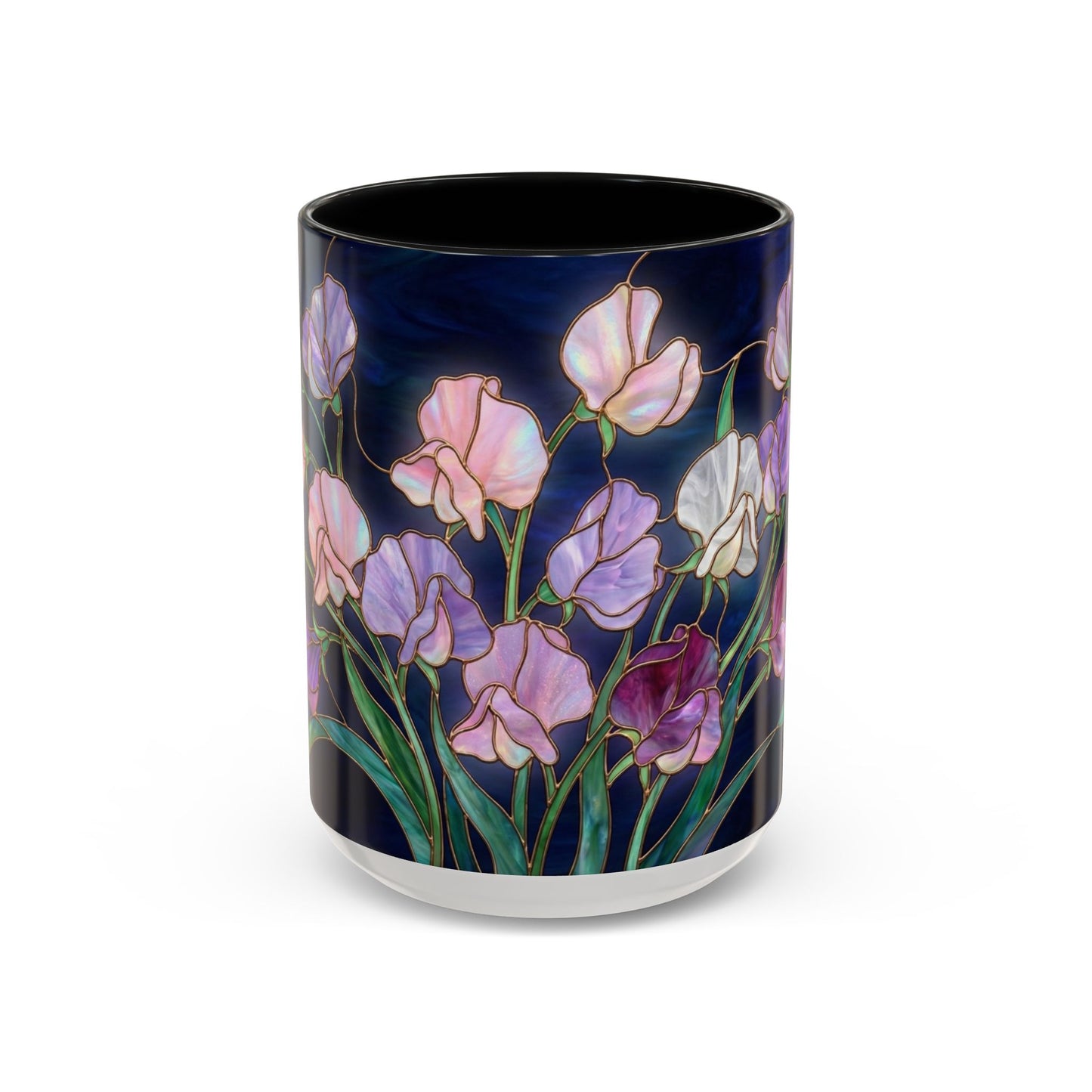 Sweet Pea Floral Accent Coffee Mug — Stained Glass Design 11/15oz - 14587