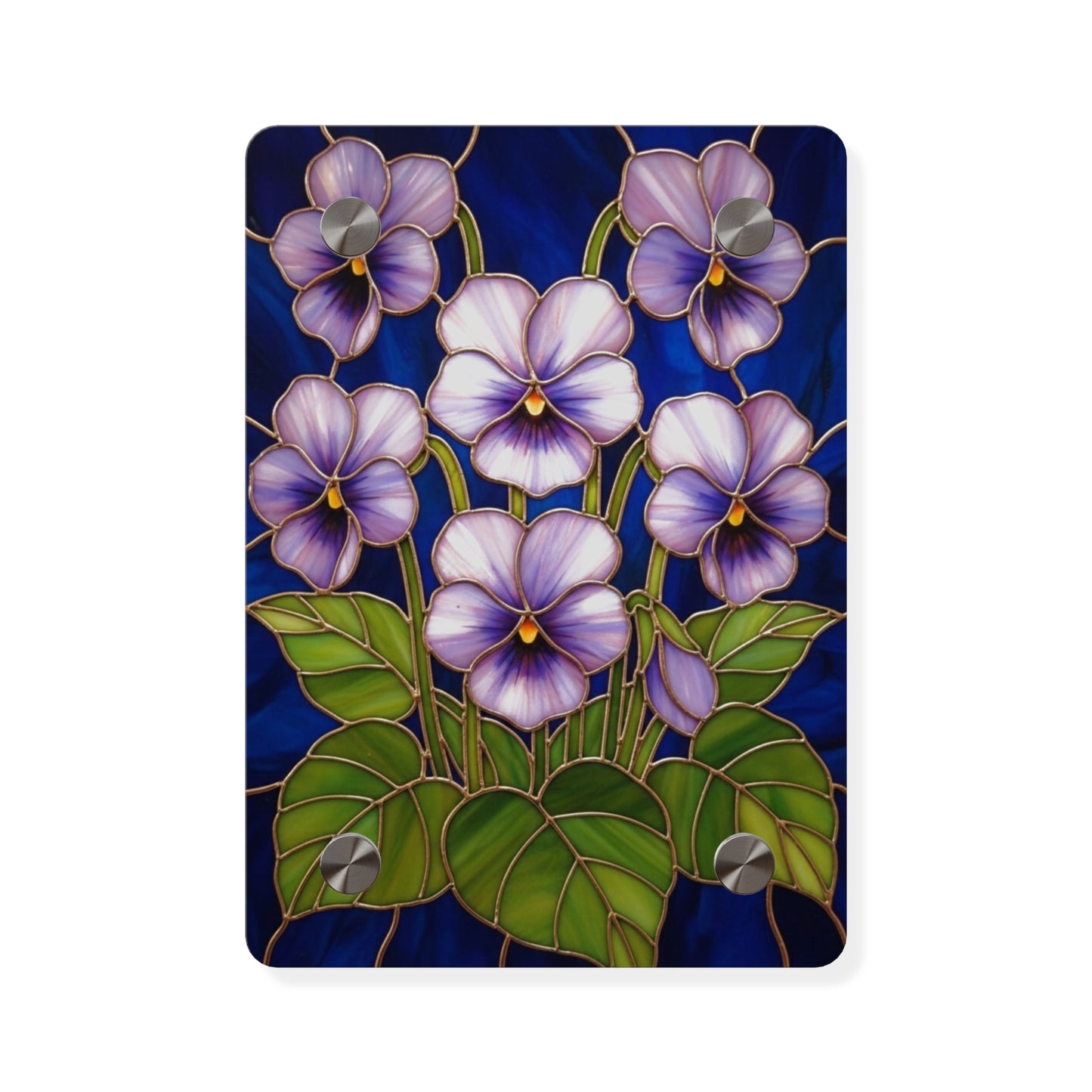 Violet Floral Acrylic Wall Art Panel — Purple Violets on Deep Blue - 14600