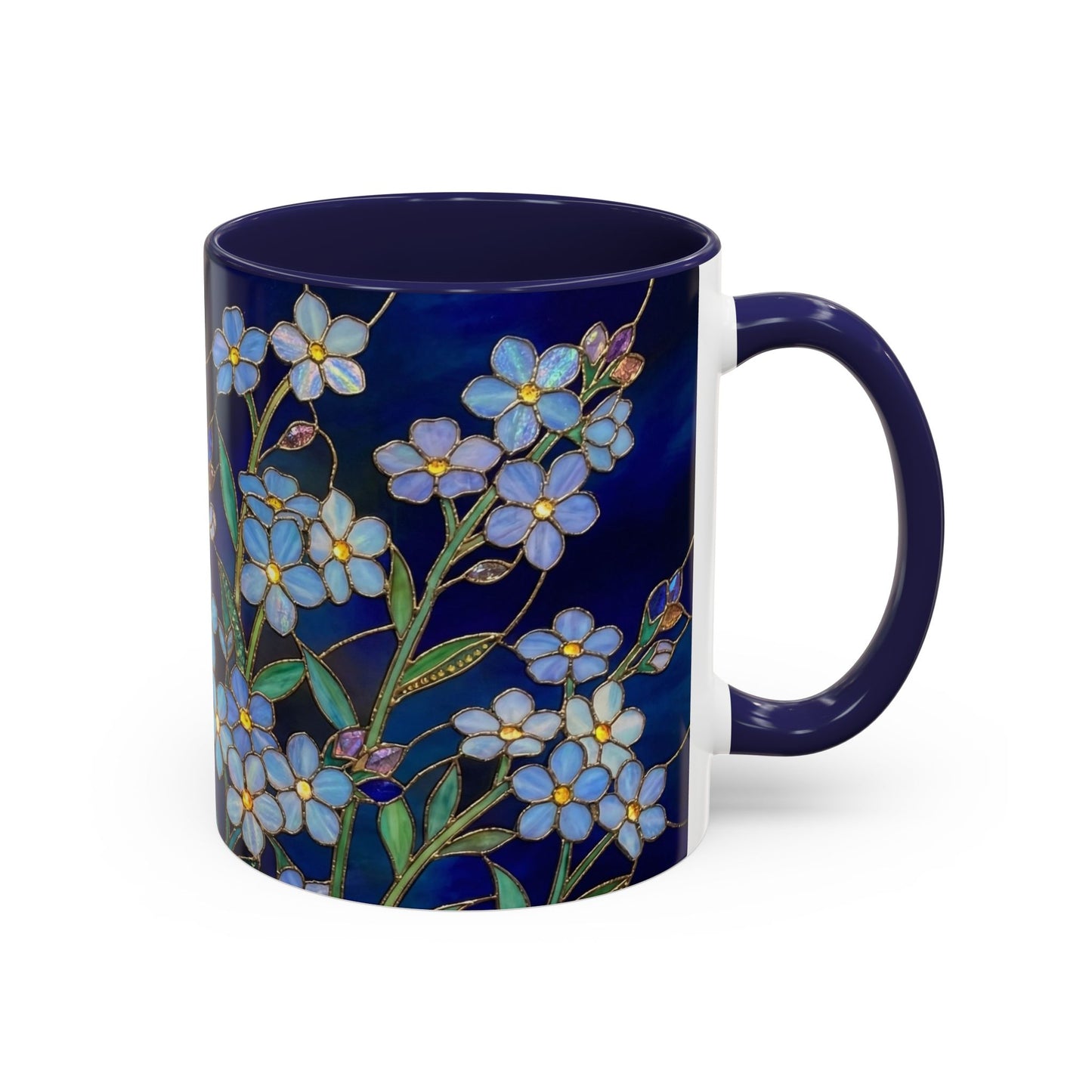 Forget-Me-Not Accent Coffee Mug — Stained Glass Design (11/15 oz) - 14564