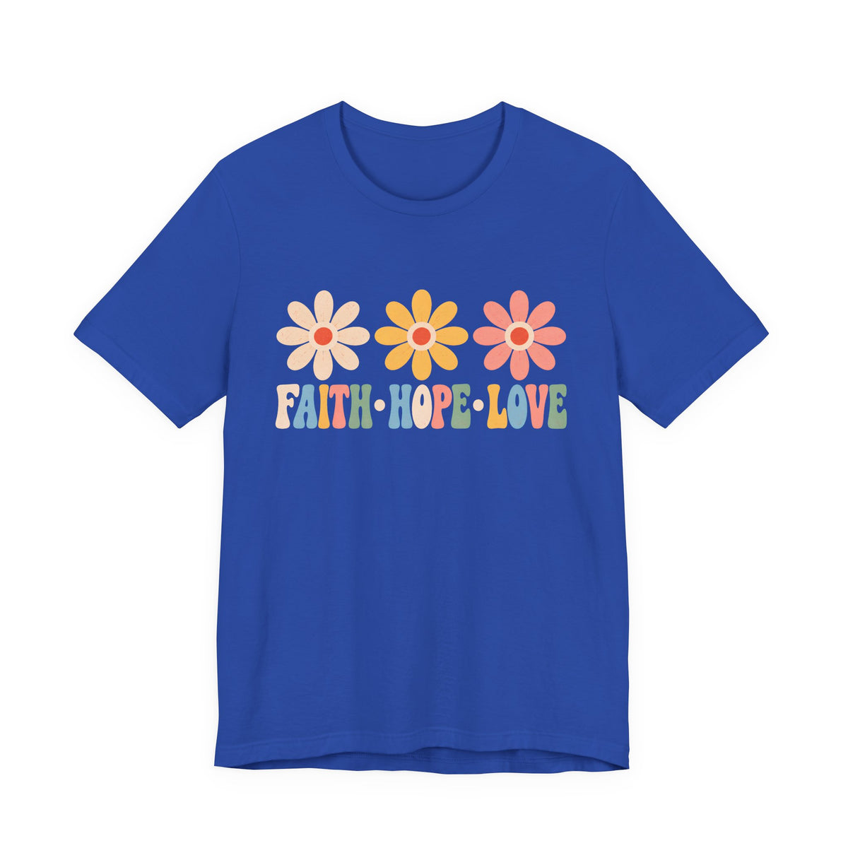Faith Hope Love Floral T-Shirt, Retro Flower Graphic Tee - 14978