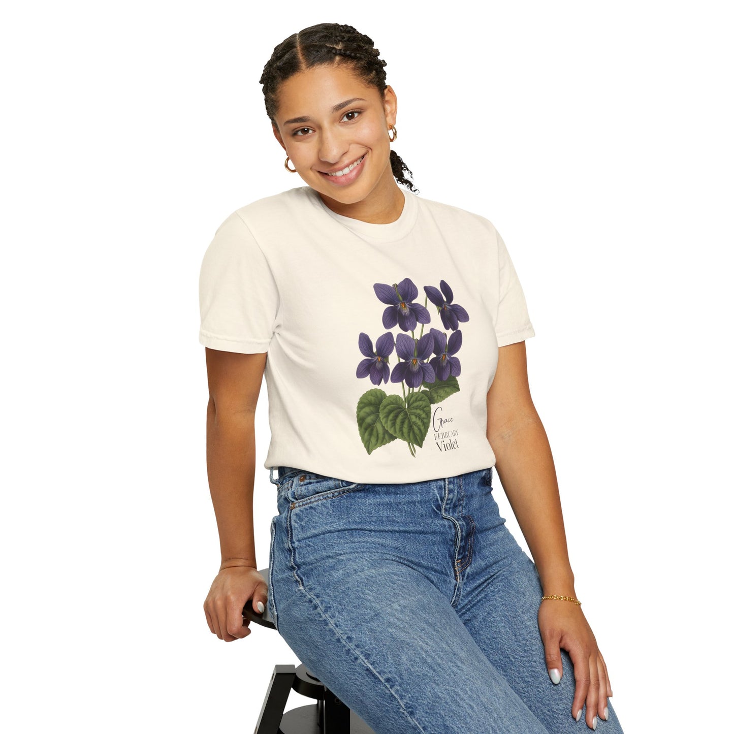 February Birth Flower Violet T-Shirt – Heavyweight Garment-Dyed Tee - 14694