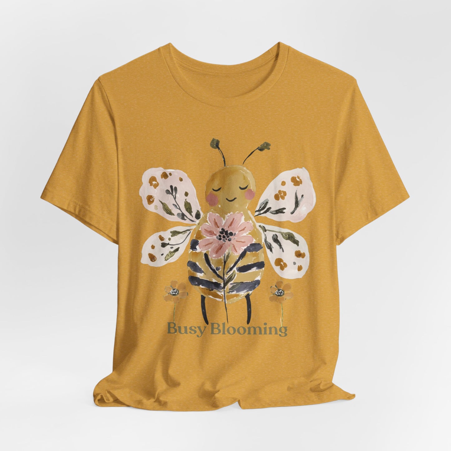 Busy Blooming Bee T-Shirt, Cute Watercolor Floral Bee Tee - 14960