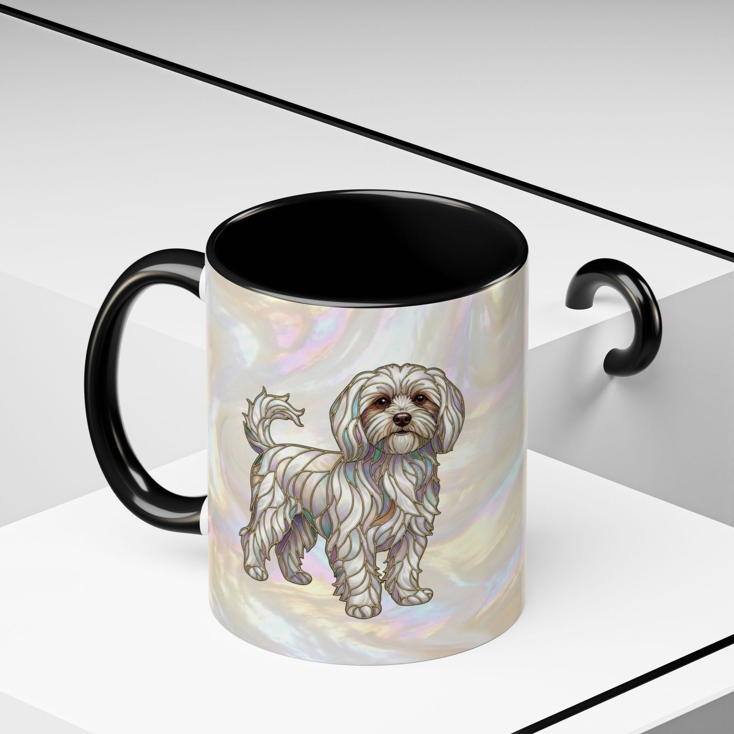 Maltese Dog Accent Coffee Mug – Stained Glass Design 11/15oz - 14642