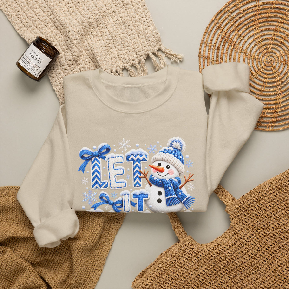 Let It Snow Sweatshirt,  Cute Snowman Winter Christmas Crewneck - 14545