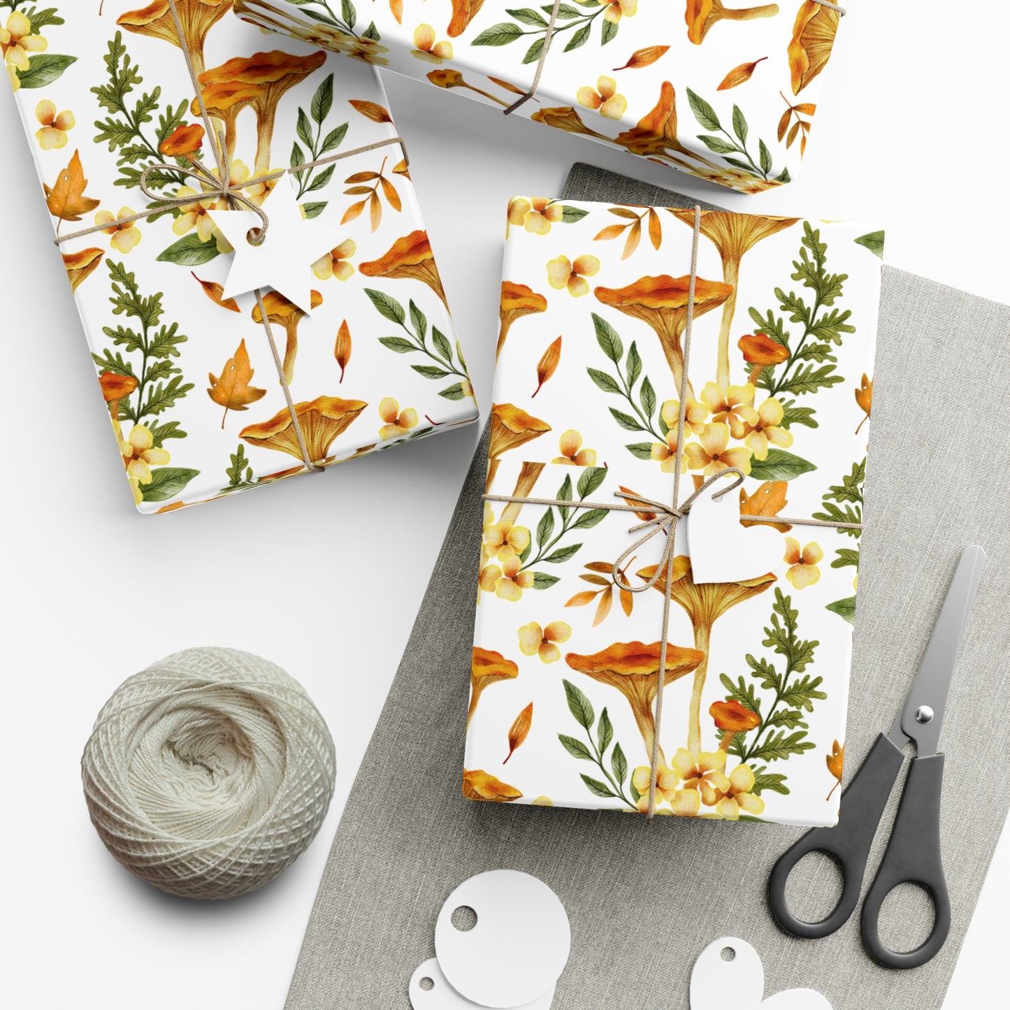 Mushroom & Flowers, Yellow - Gift Wrap Papers - 10241