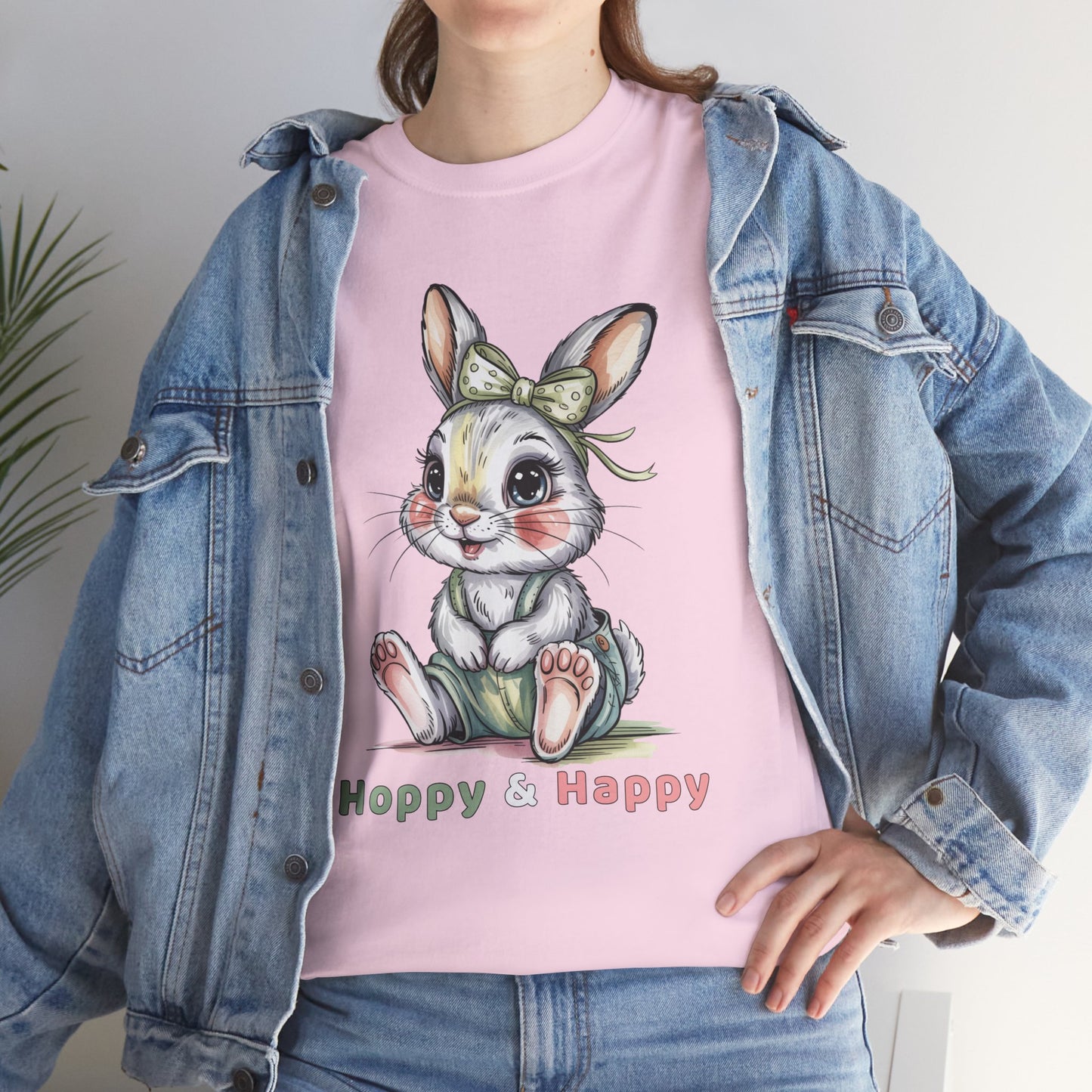Cute Bunny T-Shirt – “Hoppy & Happy” Easter Rabbit Tee Gift for Kids & Adults - 14848