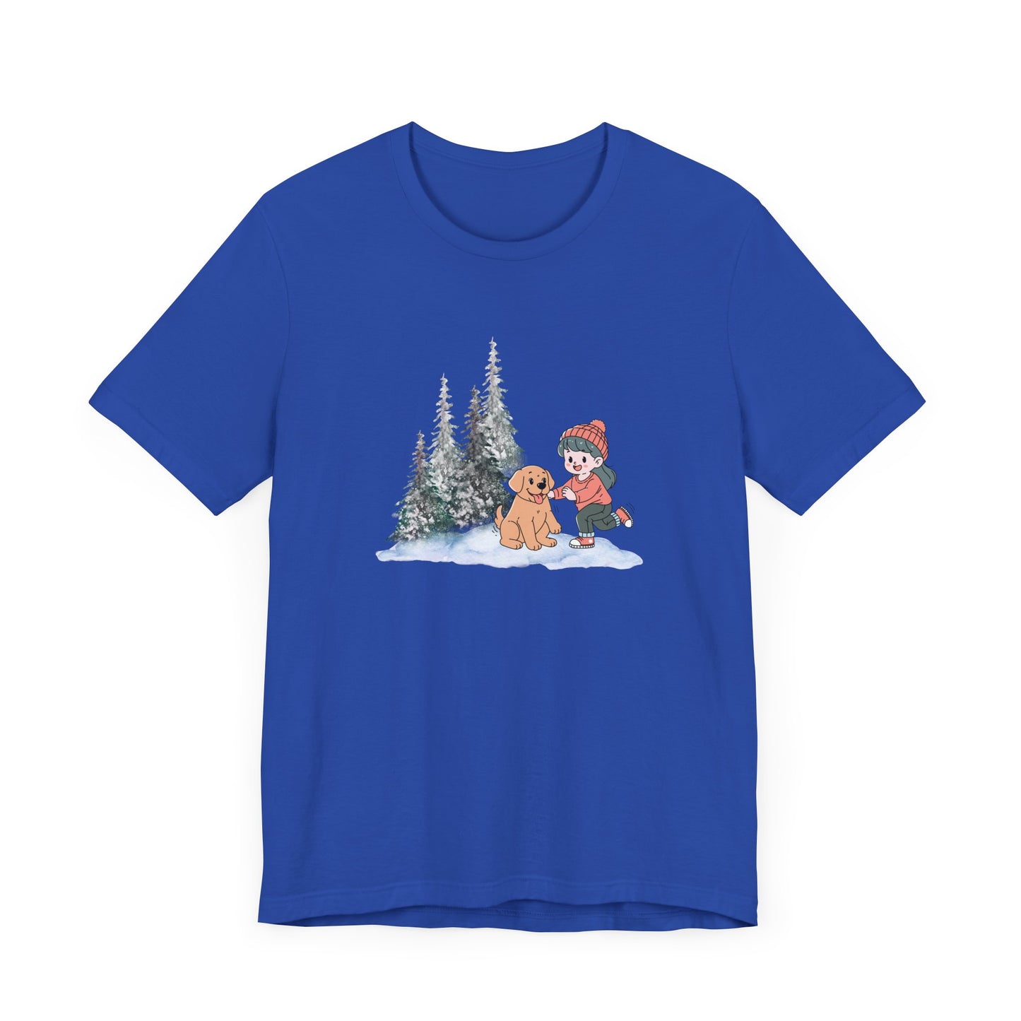 Winter Trees, Girl & Puppy - Unisex Jersey Short Sleeve Tee - 10279