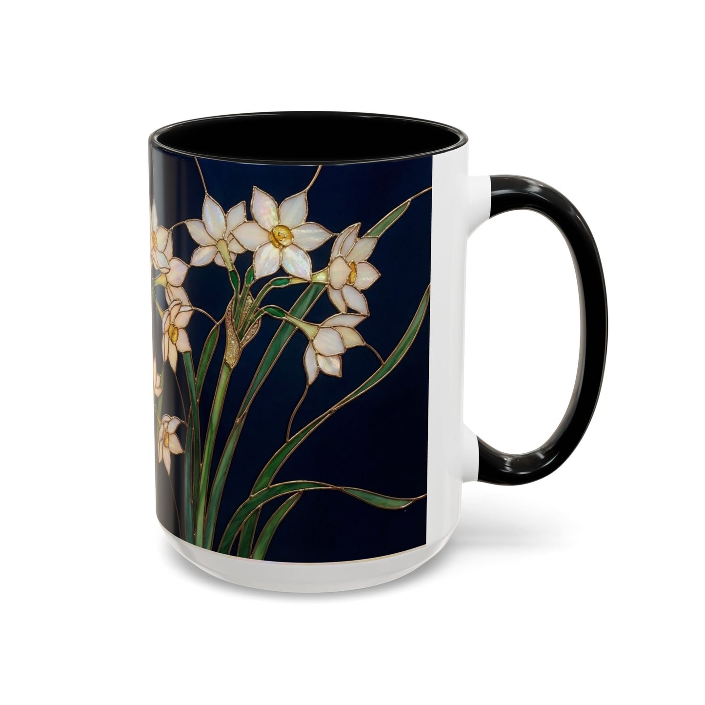 Narcissus Bloom Accent Coffee Mug — Stained Glass Design 11/15oz - 14597