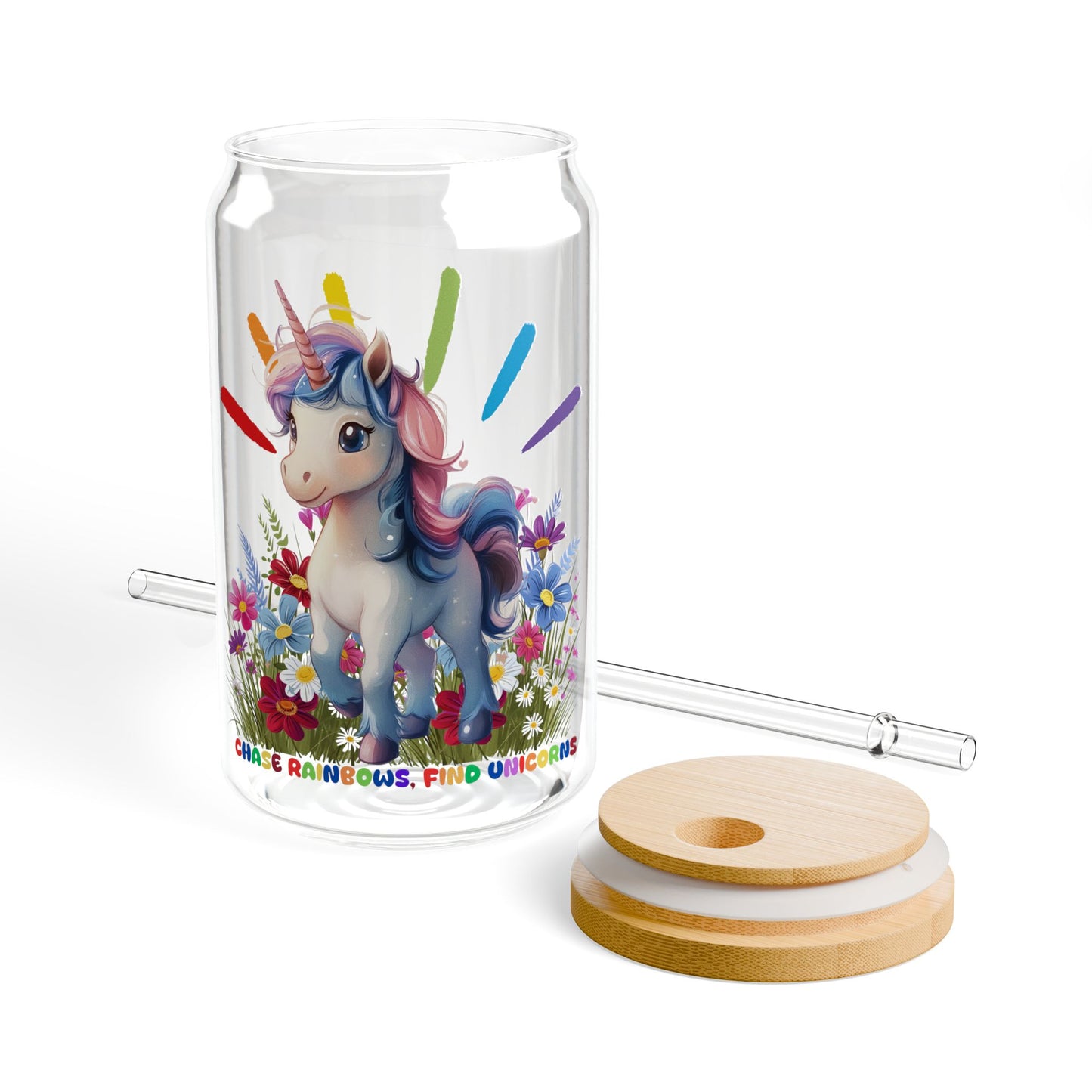 Chase Rainbows, Find Unicorns,  Customizable - Sipper Glass, 16oz