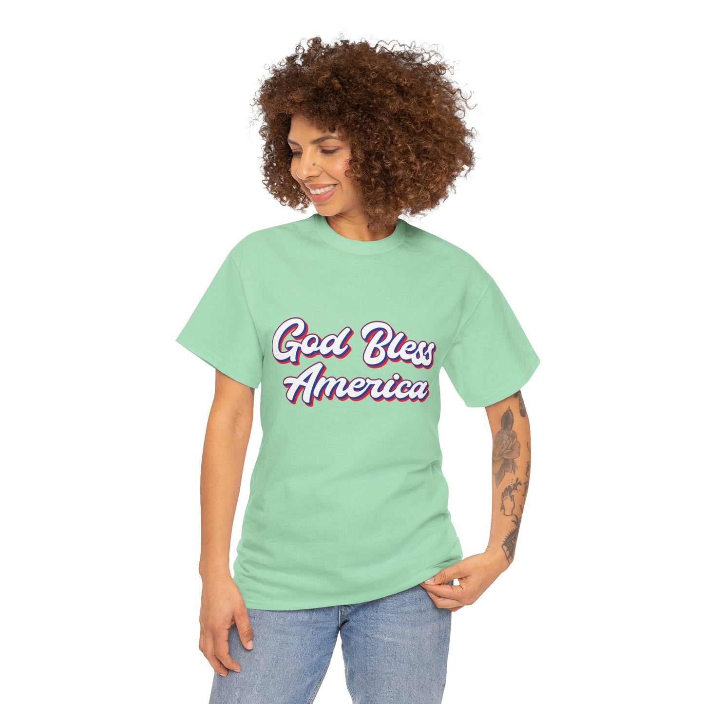 God Bless America Unisex Heavy Cotton Tee | Patriotic Shirt, American Pride Apparel, 4th of July Outfit, Gift for Veterans, Summer - 13655