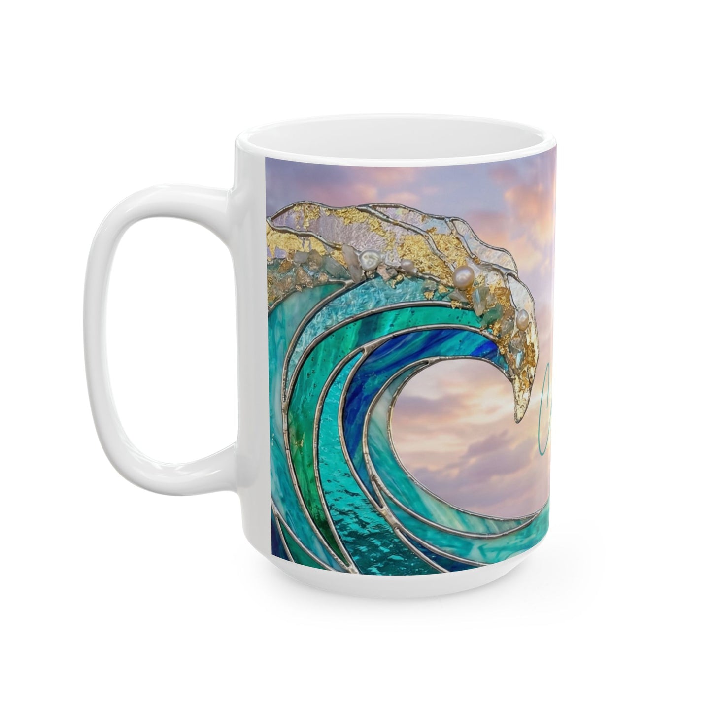Personalized Ocean Wave Mug – Turquoise Coastal Ceramic Coffee Cup - 14899