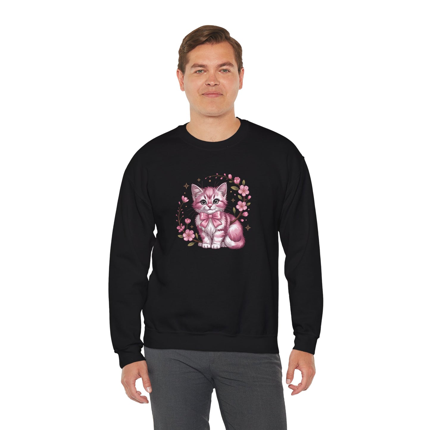 Cute Kitten Illustration Sweatshirt – Pastel Cat Art Crewneck, Cozy Gift for Cat Lovers - 14771