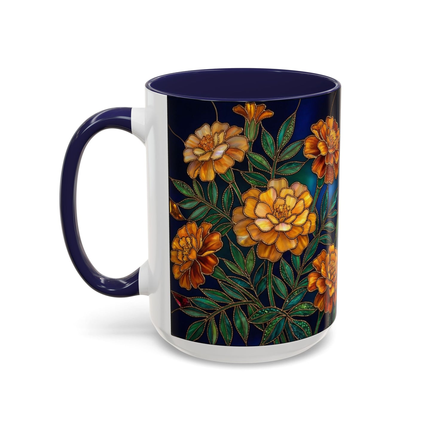 Marigold Floral Accent Coffee Mug — Dark Botanical 11/15oz - 14578