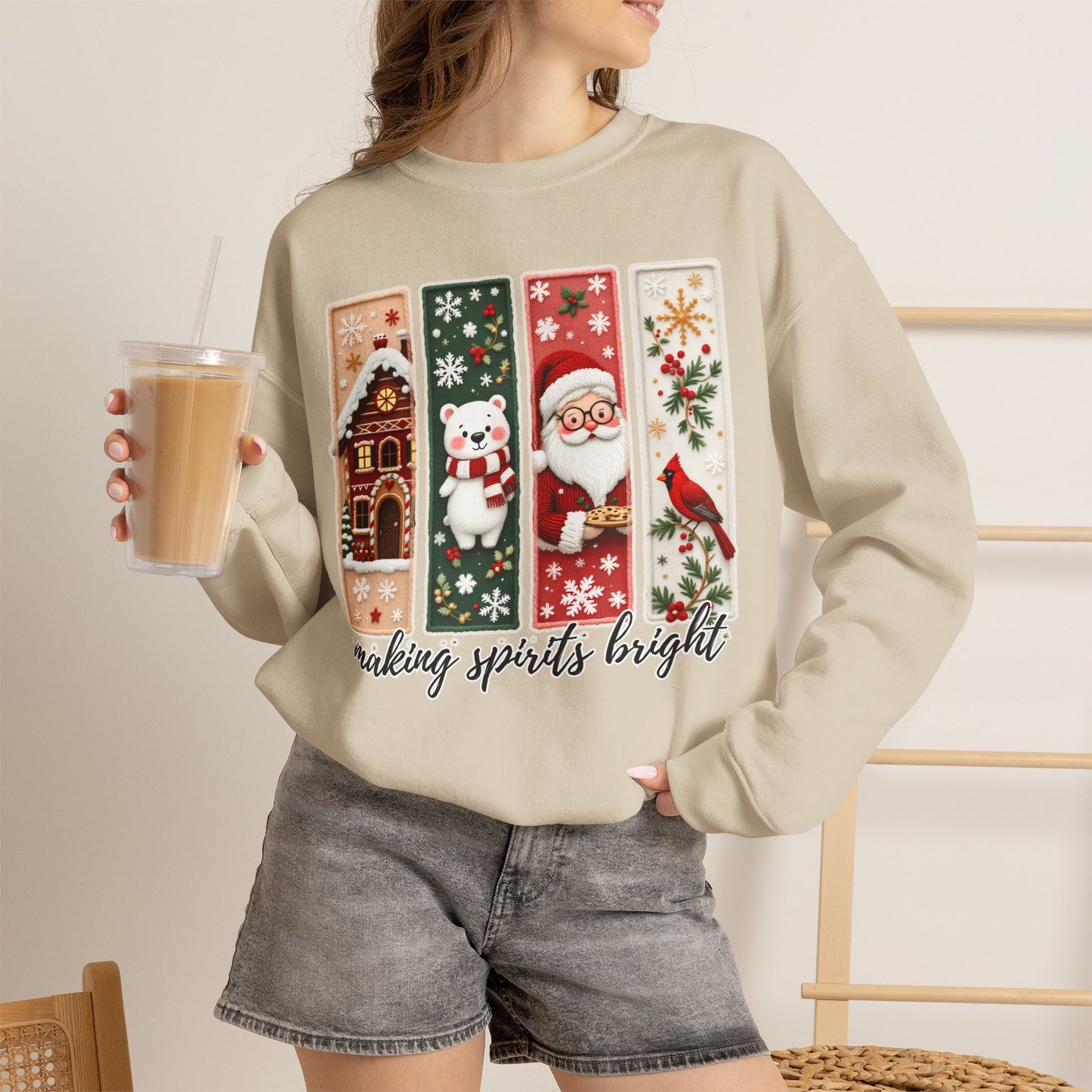 Making Spirits Bright Christmas Crewneck Sweatshirt, Holiday Graphic Sweater - 14932