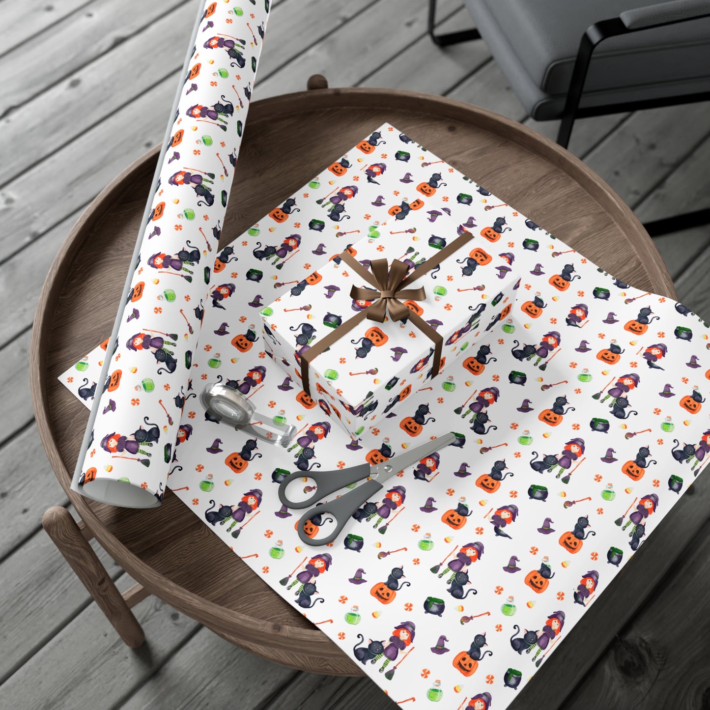 Halloween Girl with a Black Cat - Gift Wrap Papers