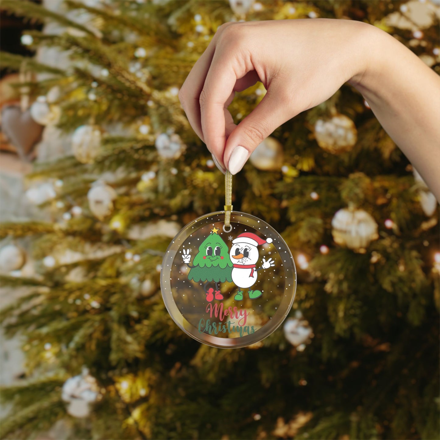 Christmas Tree & Snowman - Glass Ornaments - 10422