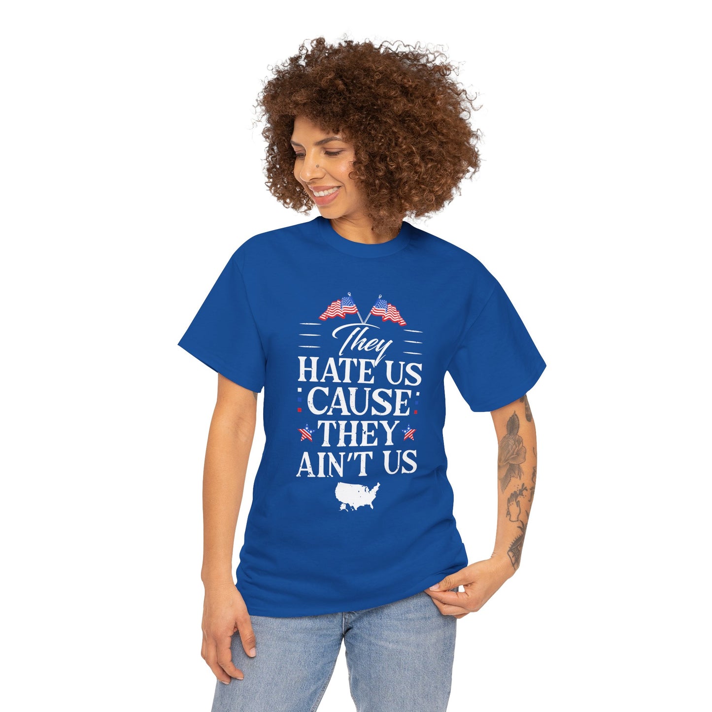 Patriotic Unisex Heavy Cotton Tee - 'They Hate Us Cause They Ain't Us' - Gift for Freedom Lovers, Casual Wear, Independence Day - 13651