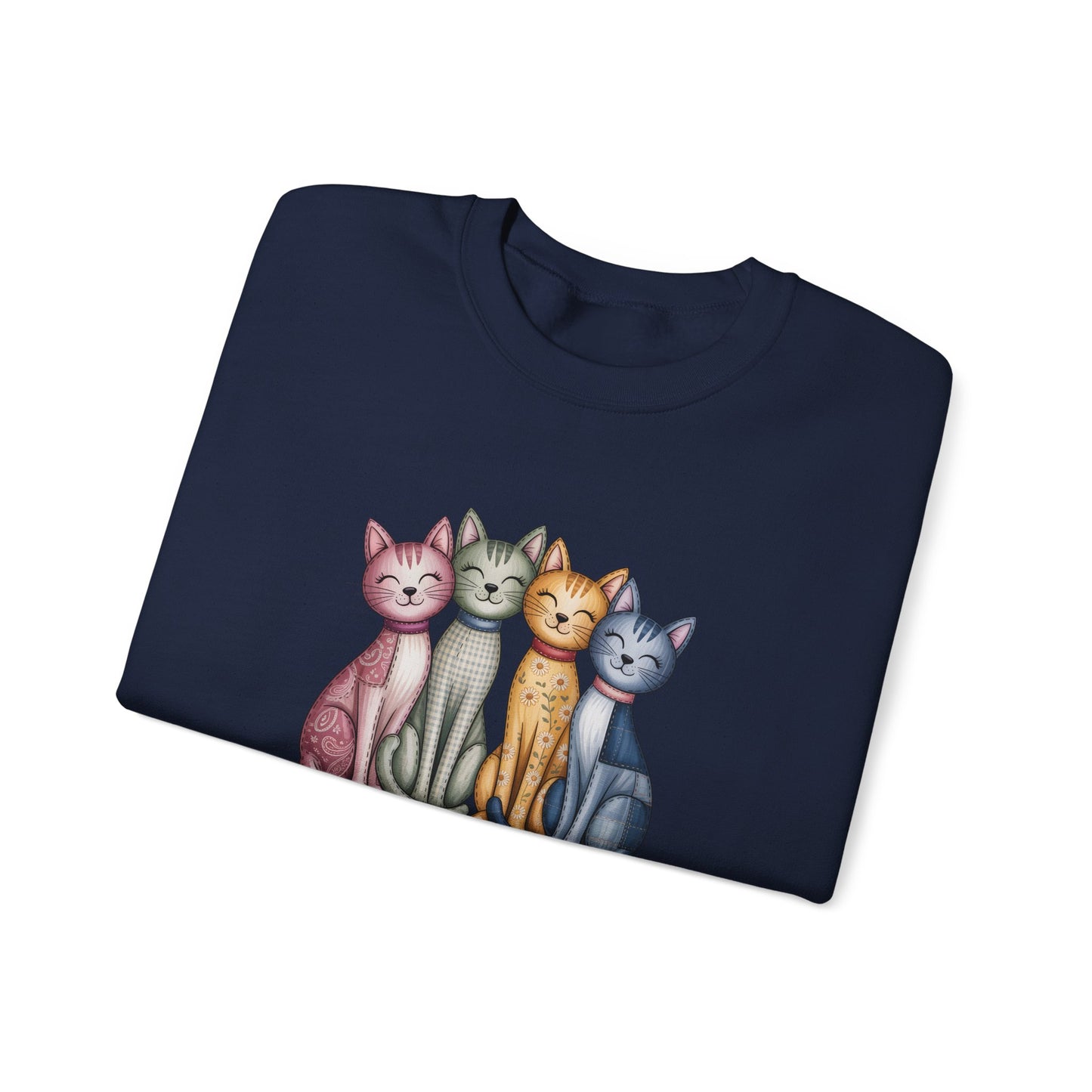 Happy Cats Illustration Sweatshirt – Colorful Cat Art Crewneck - 14770