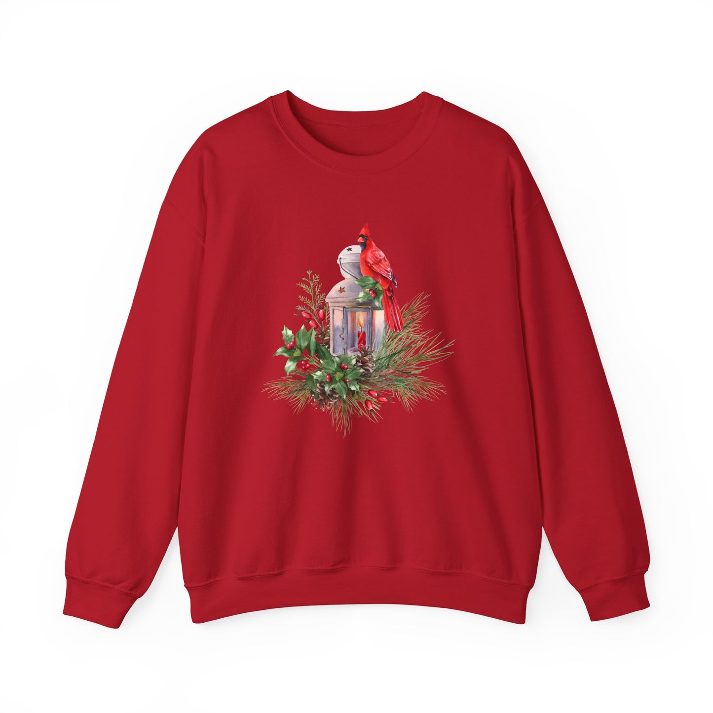 Cardinal Bird, Vintage Lantern, Winter Floral - Unisex Heavy Blend™ Crewneck Sweatshirt - 10370