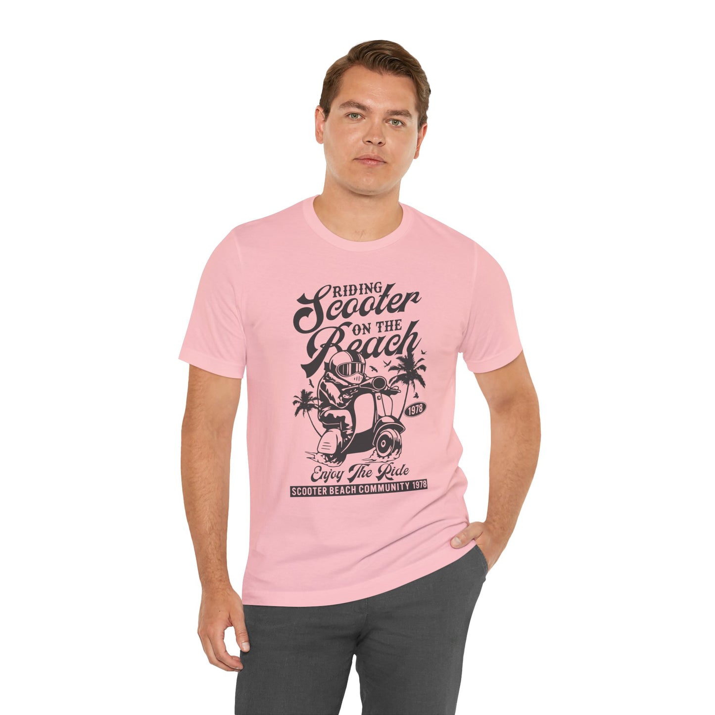 Riding Scooter on the Beach, Enjoy the Ride - Unisex Jersey Short Sleeve Tee - 13254