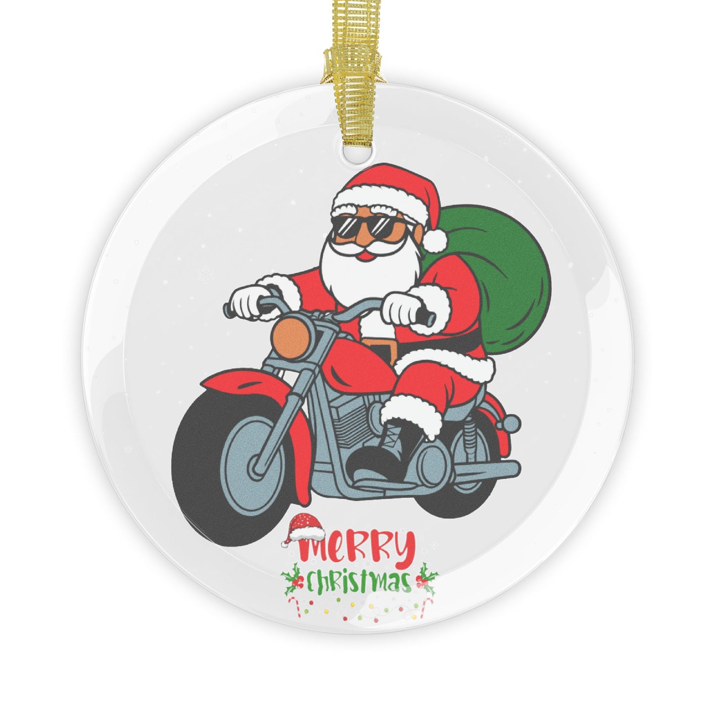 Santa on Motorcycle - Glass Ornaments - 10421