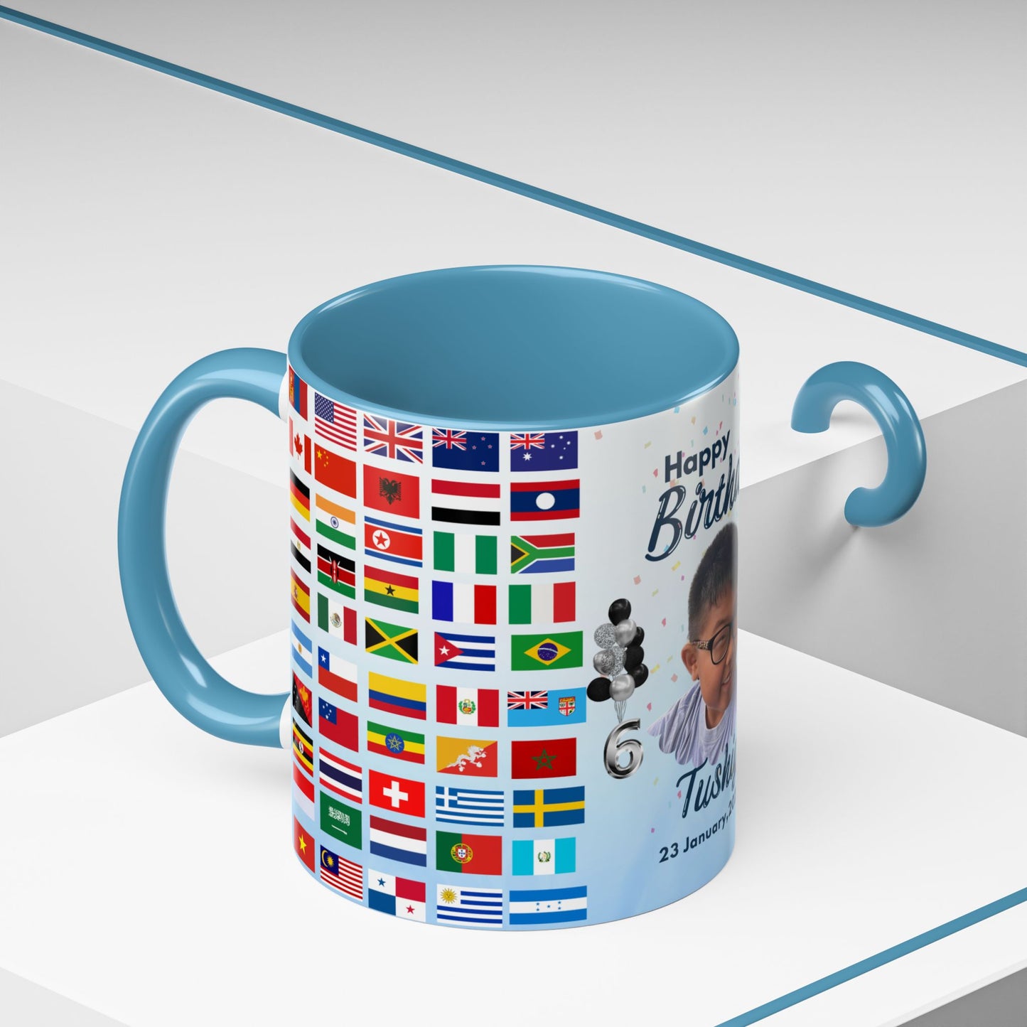 Kids, Happy Birthday, World Flag Fan, Details Customizable - Accent Coffee Mug (11, 15oz) - 11232