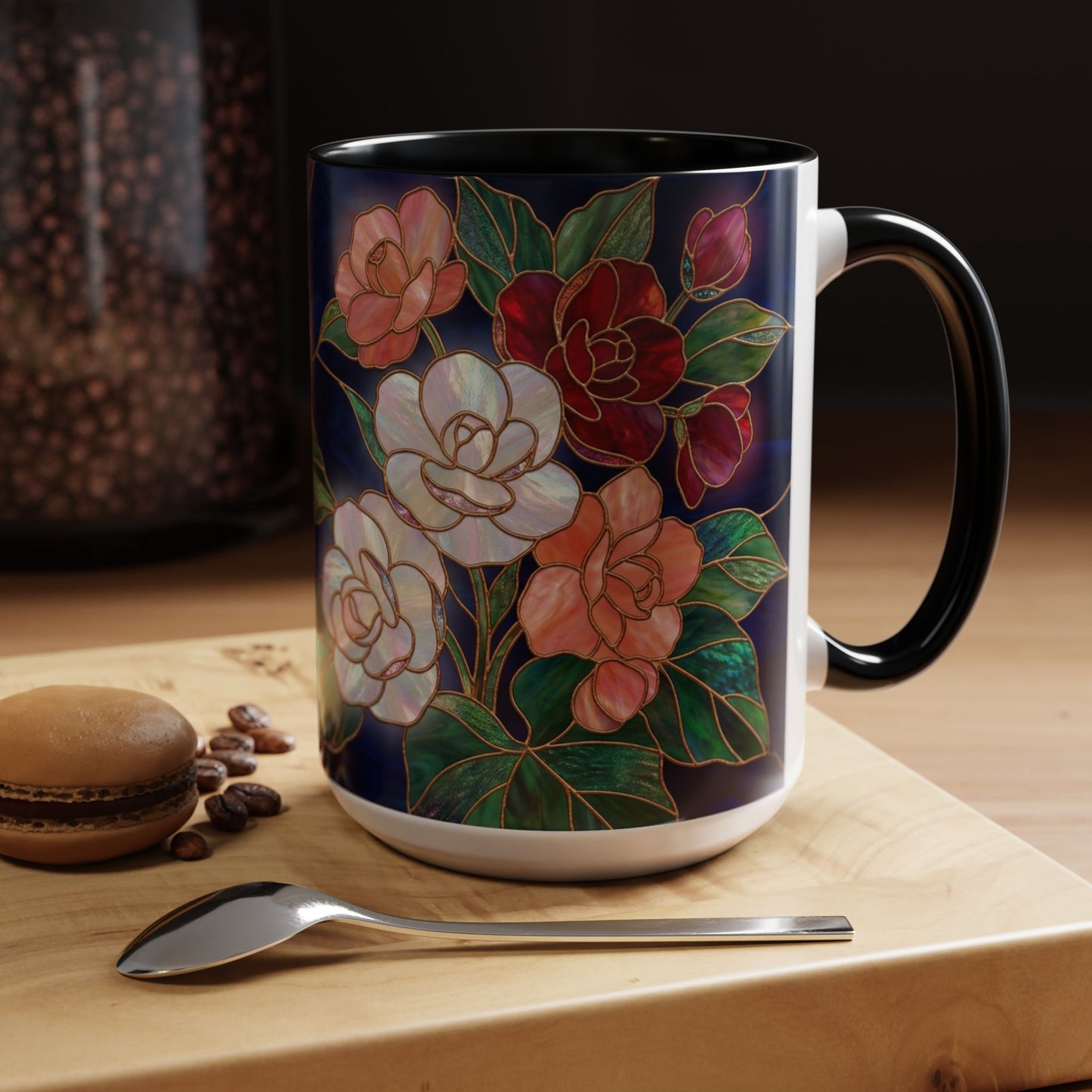 Begonia Floral Accent Coffee Mug – Stained Glass Design 11/15oz - 14555