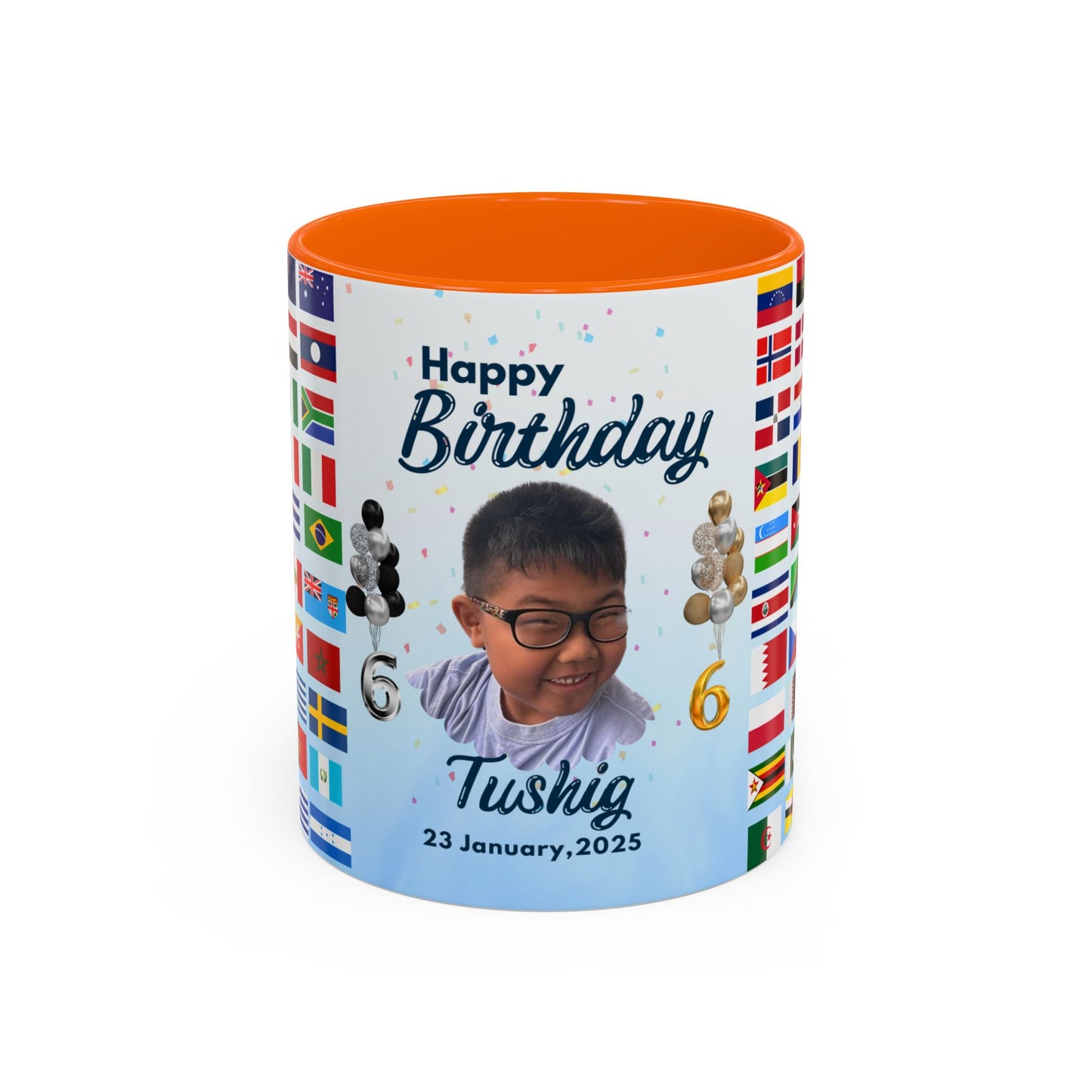 Kids, Happy Birthday, World Flag Fan, Details Customizable - Accent Coffee Mug (11, 15oz) - 11232
