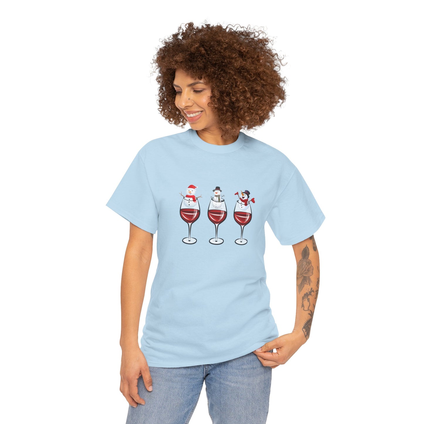 Snowmen & Glass of Wine - Unisex Heavy Cotton Tee