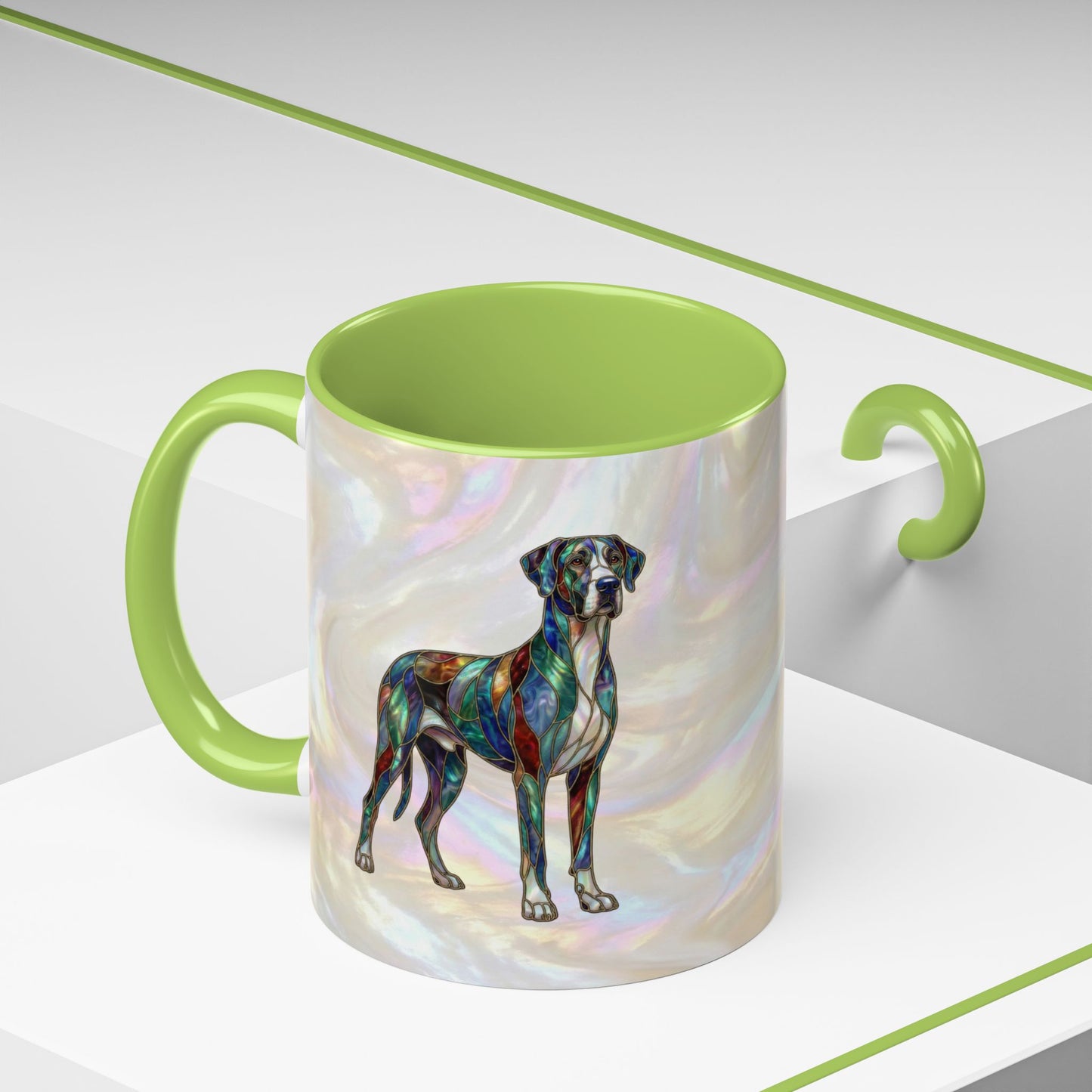 Personalized Great Dane Dog Mug — Stained Glass Design (11/15 oz) - 14550