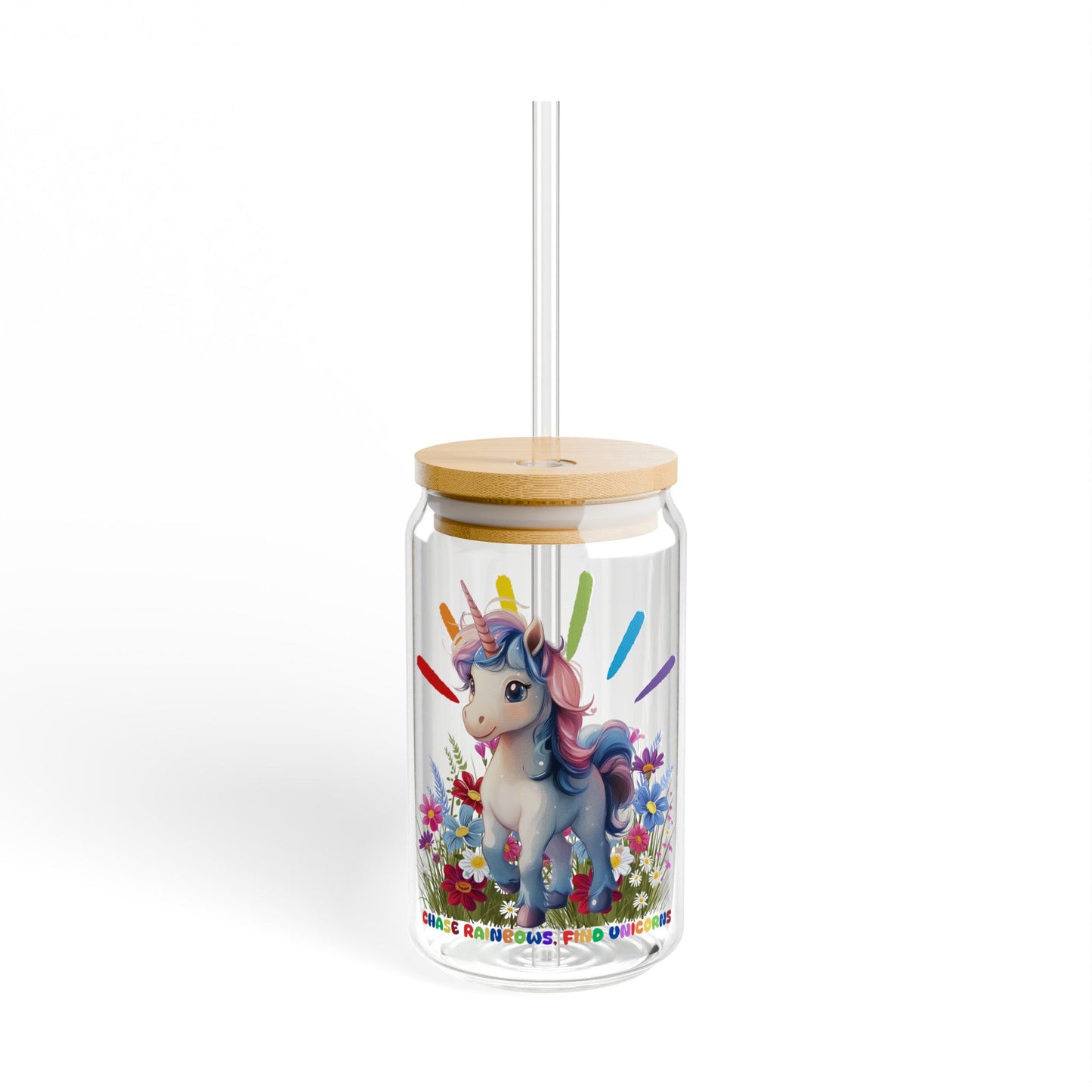 Chase Rainbows, Find Unicorns,  Customizable - Sipper Glass, 16oz