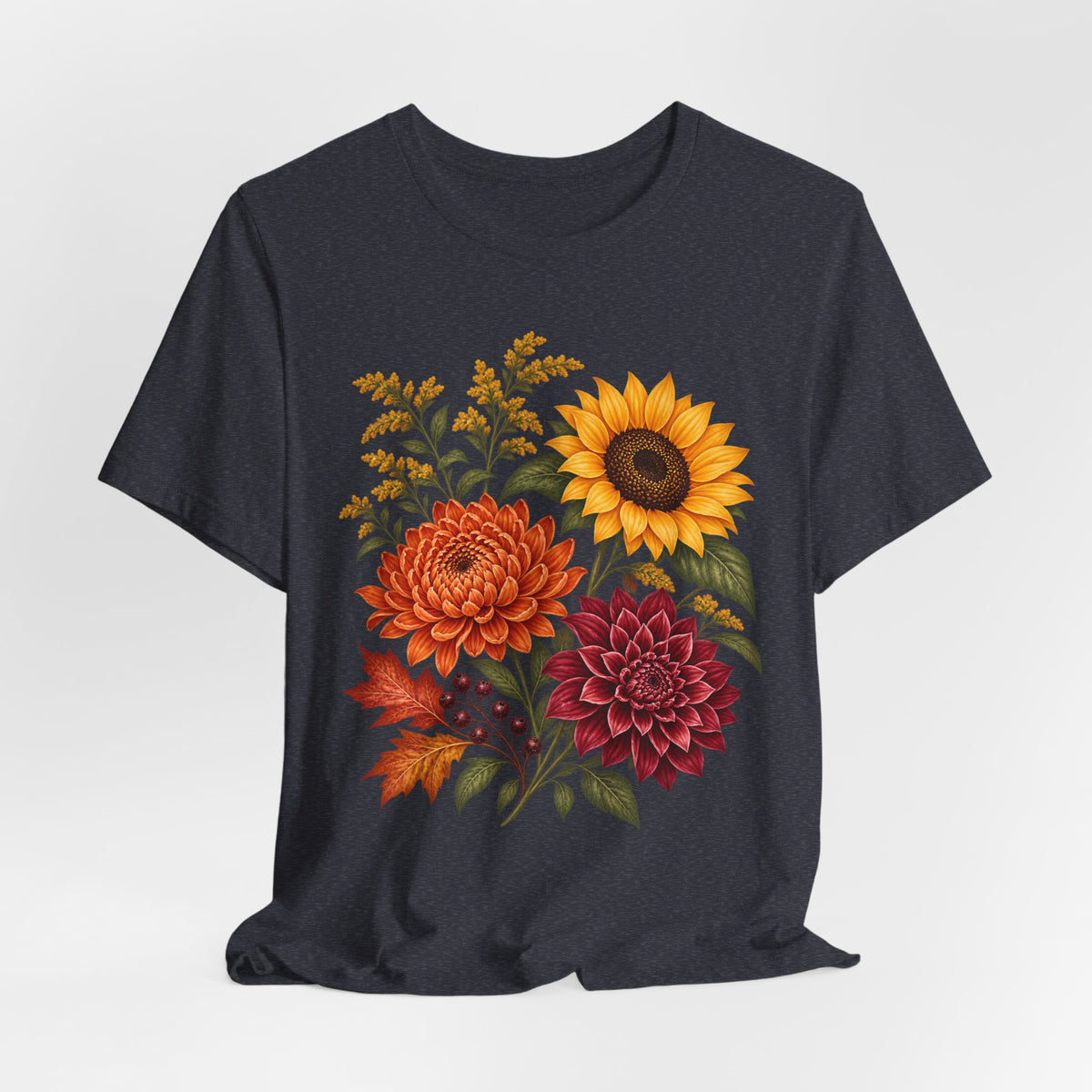 Autumn Wildflower Bouquet T-Shirt, Vintage Botanical Floral Tee - 14565