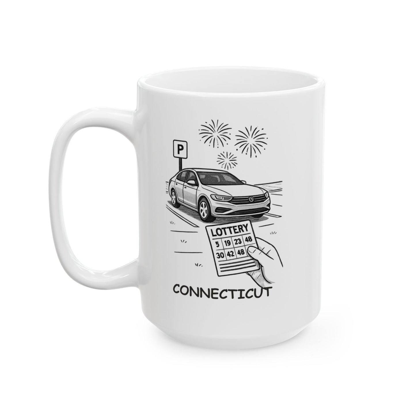 "Connecticut: The state where finding a good parking spot feels like winning the lottery." Coffee Mug - 13873