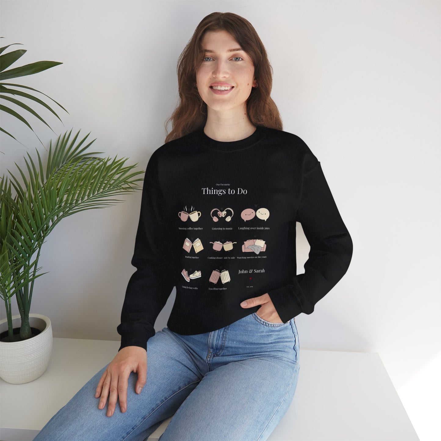 Our Favourite Things to Do Together – Personalised Illustration Crewneck Sweatshirt | Valentine’s Gift - 14726