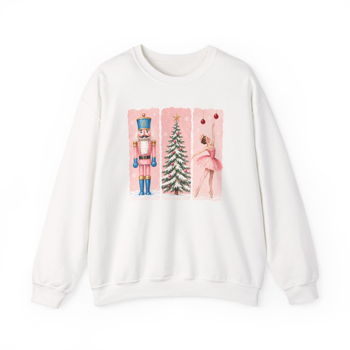 Christmas Nutcracker & Ballerina Sweatshirt, Vintage Pink Holiday Crewneck - 14568