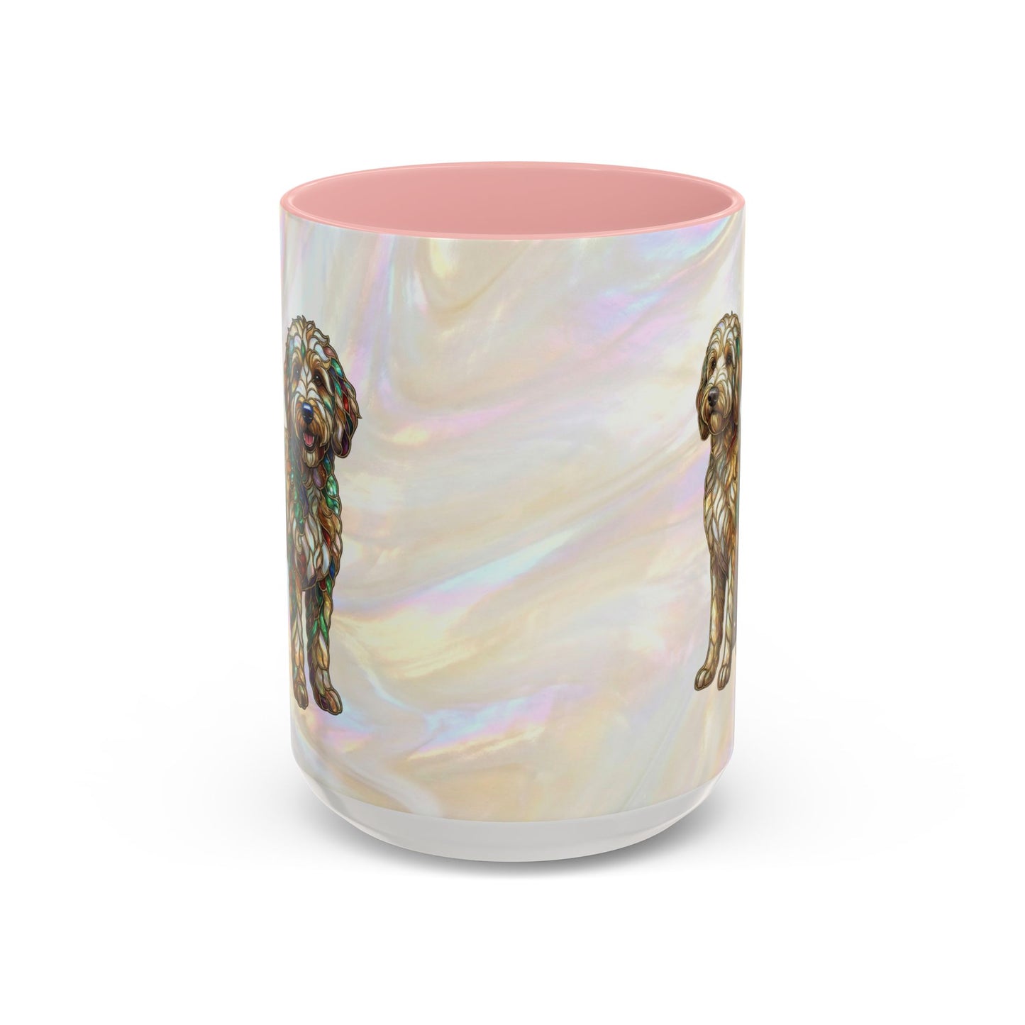 Personalized Dog (Goldendoodle) Coffee Mug - Accent Ceramic Mug with Name and Stained Glass Design - 14530
