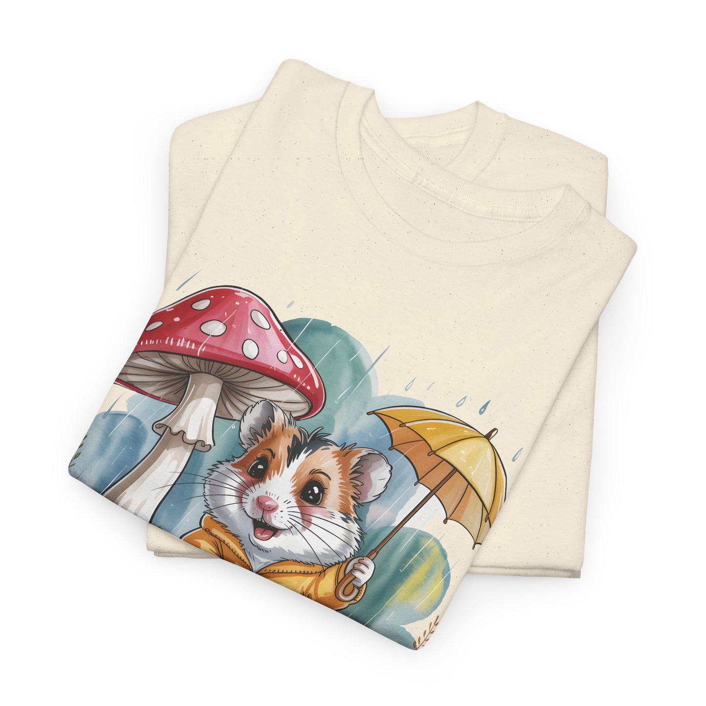 Cute Hamster T-Shirt – Raincoat Umbrella Animal Tee Watercolor Mushroom Gift - 14853