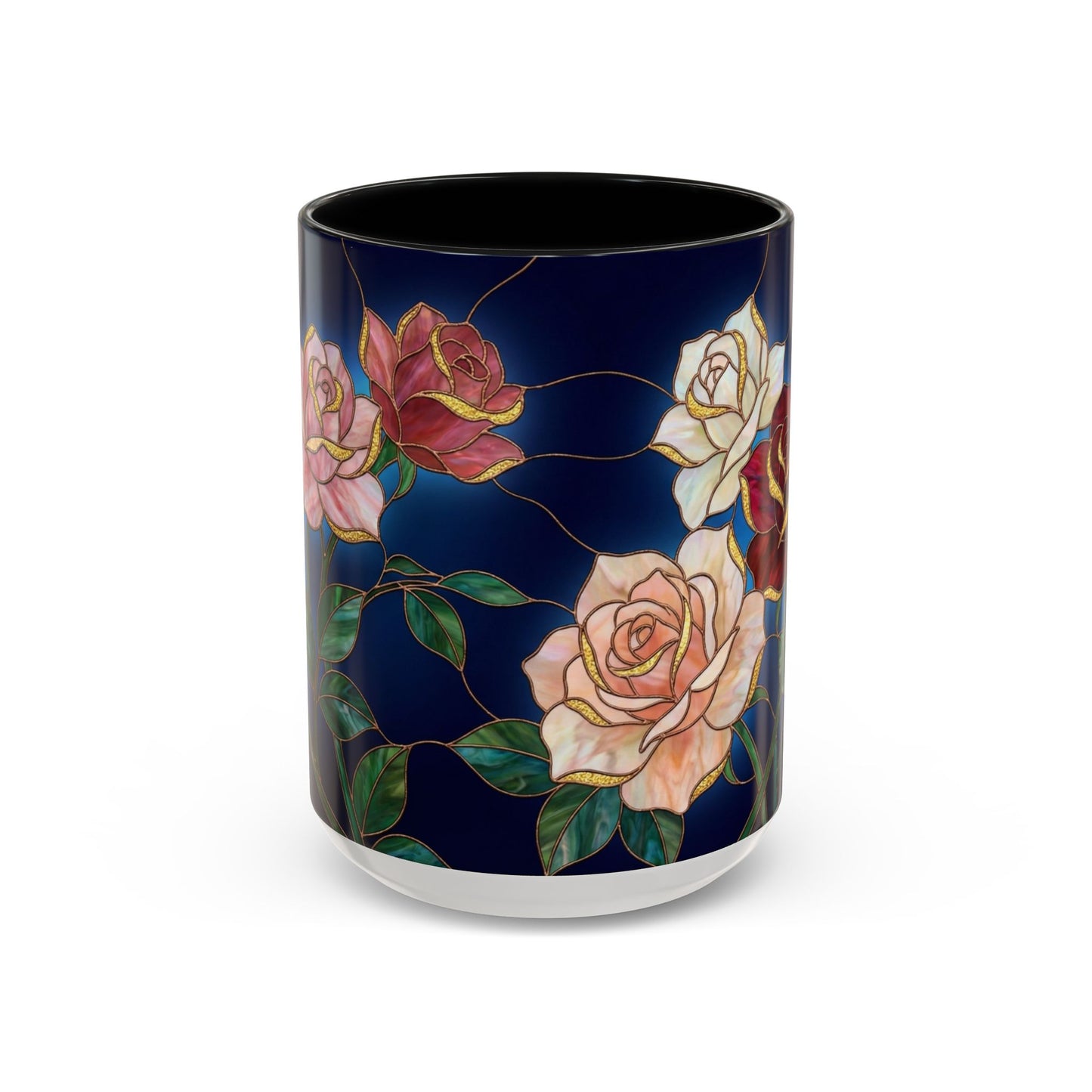 Rose Floral Accent Coffee Mug – Stained Glass Design (11/15oz) - 14551