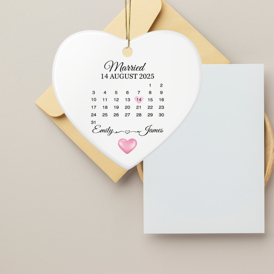 Personalized Wedding Ornaments, Custom Date, Married Keepsake, Holiday Decor, Engagement Gift, Anniversary Decoration - 14083