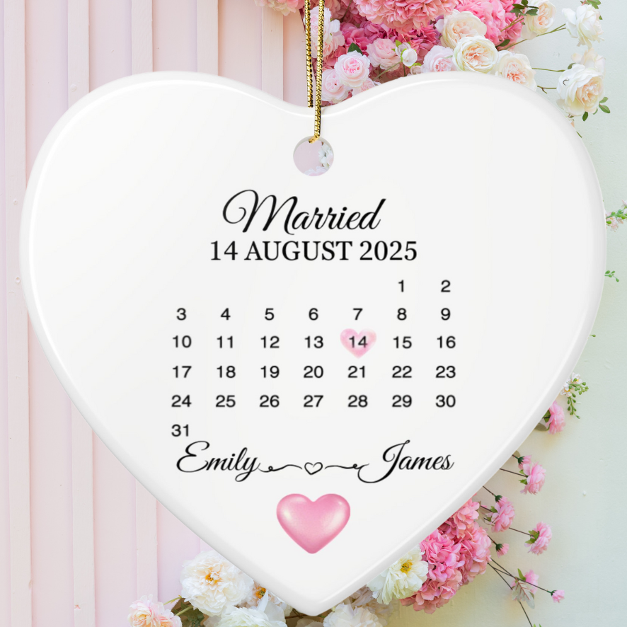 Personalized Wedding Ornaments, Custom Date, Married Keepsake, Holiday Decor, Engagement Gift, Anniversary Decoration - 14083