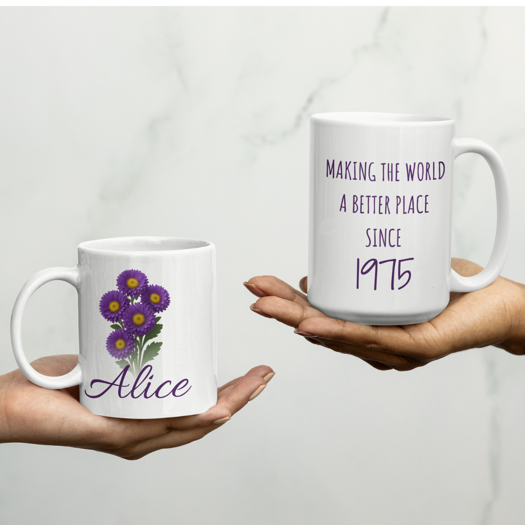 50th birthday gifts, happy 50th birthday mug, wildflowers custom mug, 1975 mug, floral mug, birthday gift for her, 50th birthday mug - 14212