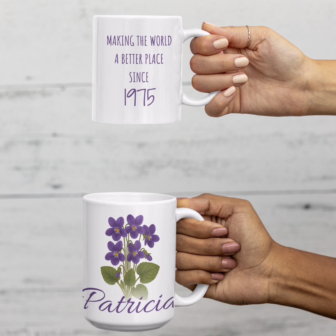 Happy Birthday Ceramic Mug, August Born, Birh Flower Gladiolus, 11oz & 15oz Sizes - 14211