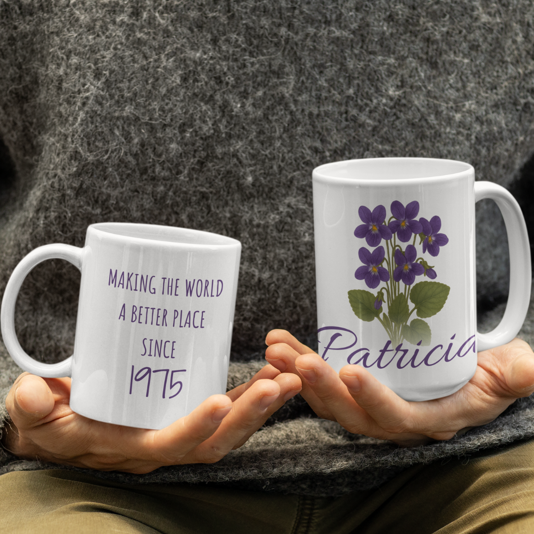 Happy Birthday Ceramic Mug, August Born, Birh Flower Gladiolus, 11oz & 15oz Sizes - 14211