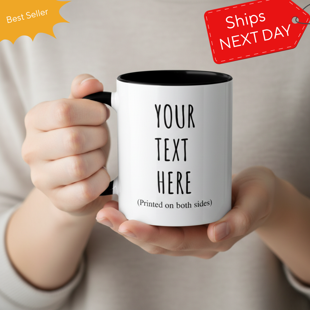 Personalized Accent Coffee Mug – Custom Text Printed Both Sides (11oz & 15oz) - 14676