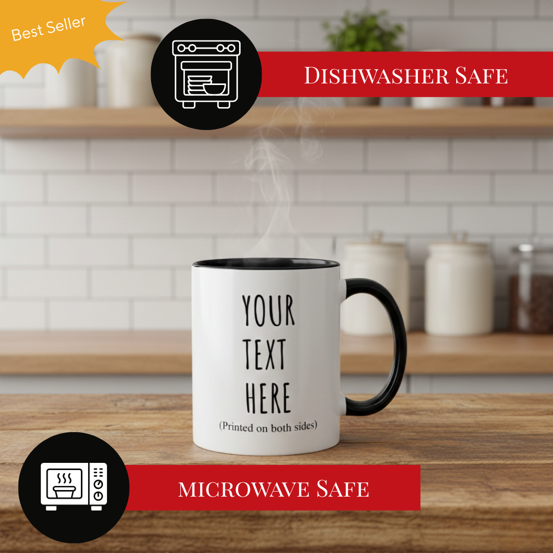Personalized Accent Coffee Mug – Custom Text Printed Both Sides (11oz & 15oz) - 14676
