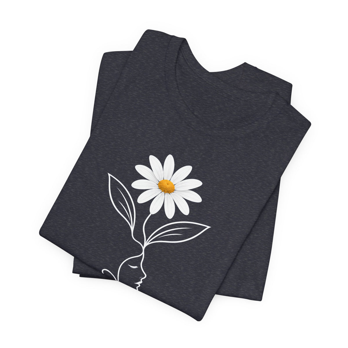 Daisy Woman Face T-Shirt, Minimalist Floral Line Art Tee - 14522