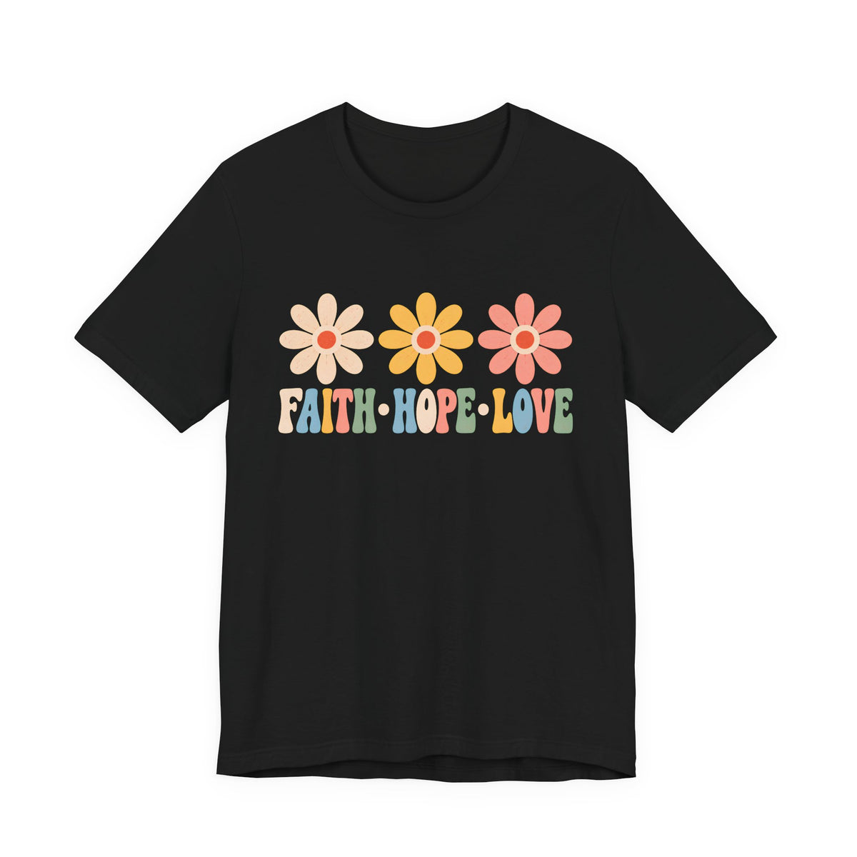 Faith Hope Love Floral T-Shirt, Retro Flower Graphic Tee - 14978