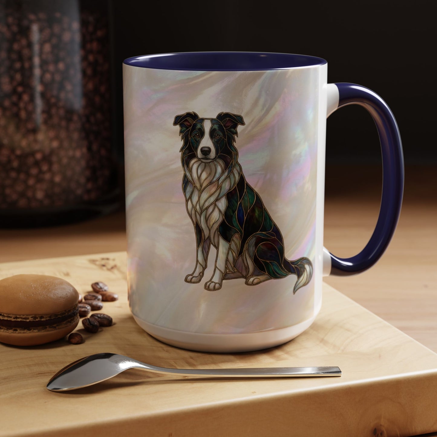 Border Collie Accent Coffee Mug — Stained Glass Design (11/15 oz) - 14619