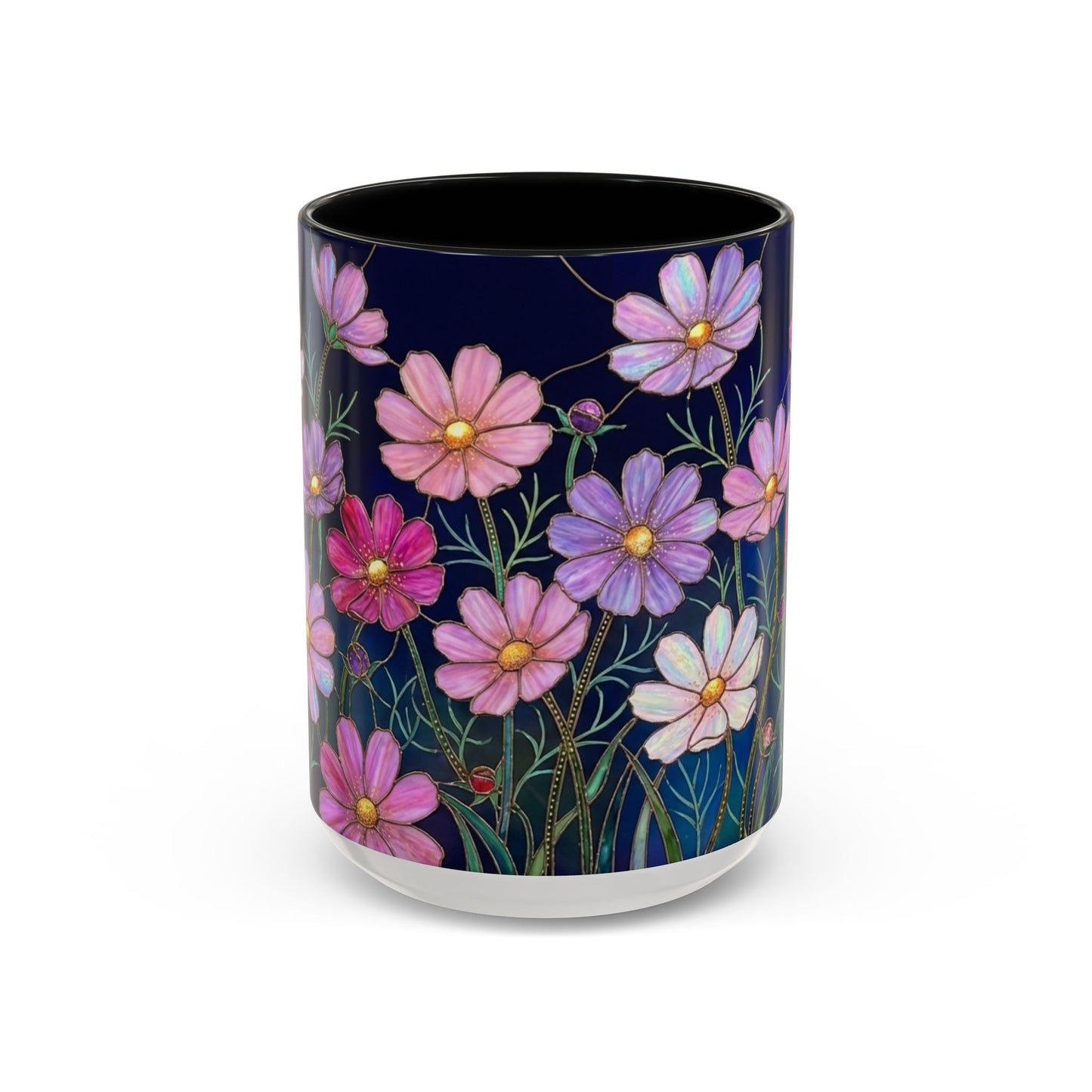 Cosmos Floral Accent Coffee Mug — Stained Glass Design 11/15oz - 14561