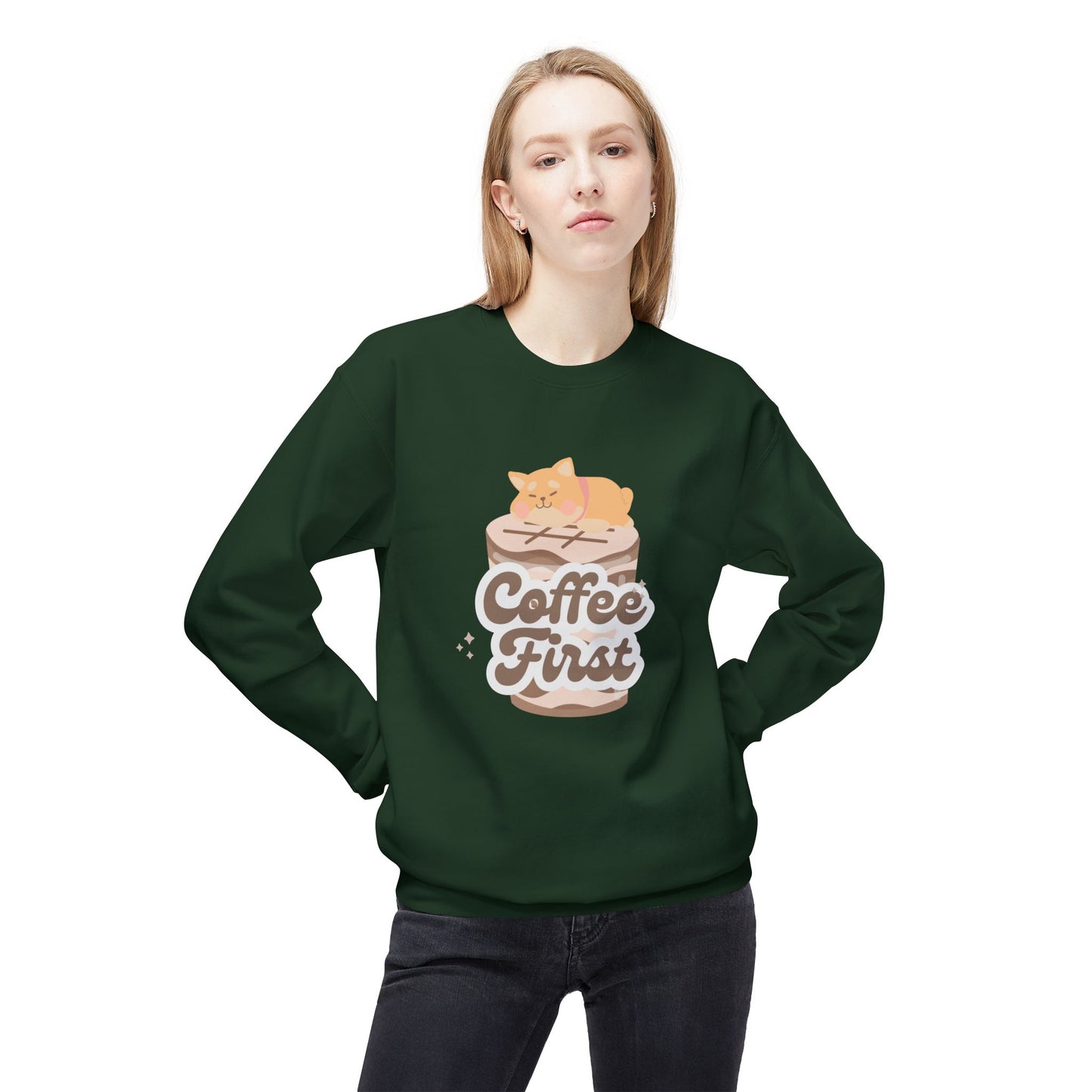 Coffee First - Unisex Midweight Softstyle Fleece Crewneck Sweatshirt - 11344